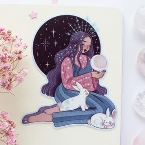 Adesivo in vinile opaco impermeabile "Celeste Girl" / Adesivo per diario, planner, adesivo stregonesco, magico, stregonesco, astronomia, coniglietti