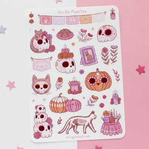Feuille d'autocollants Dia de Muertos | Stickers pour carnet de notes, Sticker scrapbooking, Stickers agenda, Feuille d'autocollants sorcières, Magique, Jour des morts