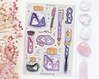 Ink Ghosts Matt Vinyl Waterproof Sticker Sheet | Journal Stickers, Scrapbook, Planner, Witchy, Magical, Fairy Tale