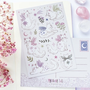 Fairy Cats Postcard A6  | Greeting Card, Scrapbook, Penpal, Cozy Postcard, Magical, Witchy, Fairy Tale