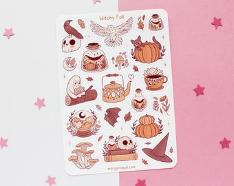 Witchy Fall Sticker Sheet | Journal Stickers, Scrapbook Sticker, Planner Stickers, Witch Sticker Sheet, Magical, Autumn, Halloween