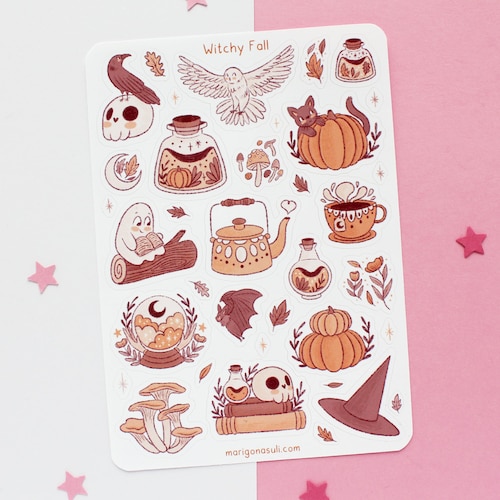 Witchy Fall Sticker Sheet | Bullet Journal Stickers, Scrapbook Sticker, Planner Stickers, Witch Sticker Sheet, Magical, Autumn, Halloween