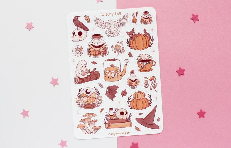 Witchy Fall Sticker Sheet Journal Stickers, Scrapbook Sticker, Planner Stickers, Witch Sticker Sheet, Magical, Autumn, Halloween image 1
