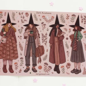 Hoja de calcomanías de vinilo mate de brujas de Dark Academia / calcomanías para diario, calcomanías para álbumes de recortes, calcomanías para planificadores, brujas, acogedoras, invierno