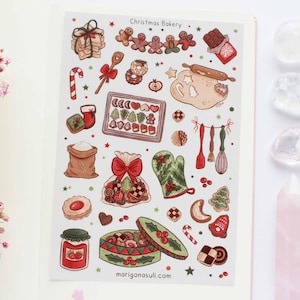 Foglio di adesivi in vinile opaco Christmas Bakery / Adesivi per diario, Adesivi per album, Adesivi per planner, Strega, Accogliente, Invernale, Festivo, Gatti