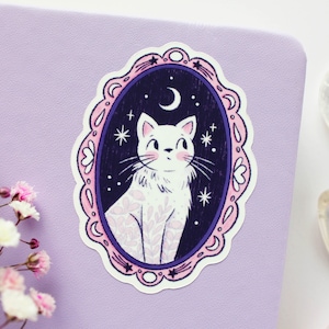 Cat Waterproof Matt Vinyl Sticker | Journal Sticker, Planner Sticker, Witchy Sticker, Magical, Spooky, Cute