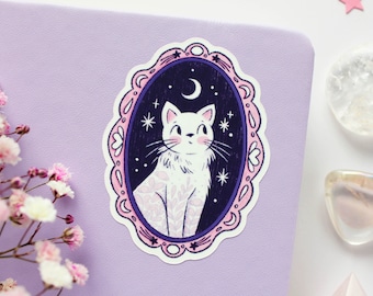 Cat Waterproof Matt Vinyl Sticker | Journal Sticker, Planner Sticker, Witchy Sticker, Magical, Spooky, Cute