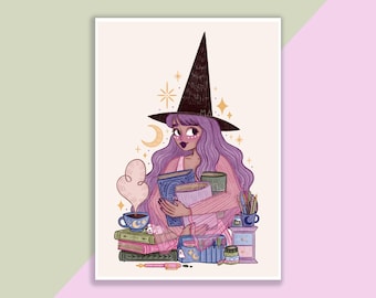 Stationery Witch Print | Poster, Wall Decor, Artwork, Witch Poster, Witchy Illustration, Magical, Books, Stationery, Journaling