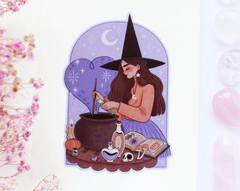 Potion Witch Waterproof Matt Vinyl Sticker | Journal Sticker, Planner, Witchy Sticker, Magical, Witchy, Autumn, Halloween