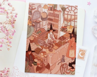 Witchy Bakery Postcard A6  | Greeting Card, Scrapbook, Penpal, Cozy Postcard, Witchy Postcard, Magical, Witch, Gift, Dragons, Fantasy