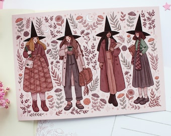 Dark Academia Witches Postcard A6  | Greeting Card, Scrapbook, Penpal, Cozy Postcard, Witchy Postcard, Magical, Witch, Gift