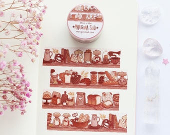 Bakery Shelf Washi Tape / Diario, Álbum de Recortes, Planificador, Cinta Washi Mágica, Lindo, Otoño, Brujería, Hornear, Productos Horneados, Comida, Pan