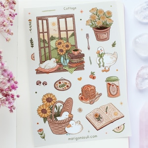 Hoja de pegatinas de vinilo mate estilo cabaña / Pegatinas para diario, pegatinas para álbumes de recortes, pegatinas para planificadores, verano, estilo cottagecore, girasoles