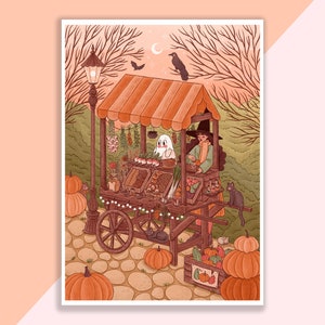 Herbstmarkt Kunstdruck | Poster, Wanddekor, Kunstwerk, Hexenposter, Witchy Illustration, Halloween, Magisch, Herbst