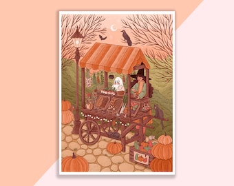 Herfstmarkt kunstafdruk | Poster, Wanddecoratie, Kunstwerk, Heksenposter, Heksenillustratie, Halloween, Magisch, Herfst