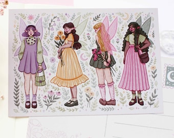 Spring Fairies Postcard A6  | Greeting Card, Scrapbook, Penpal, Cozy Postcard, Magical, Witchy, Fairy