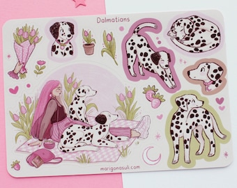 Dalmatians Sticker Sheet | Journal Stickers, Scrapbook Sticker, Planner Stickers, Spring, Witchy, Magical, Plants, Dogs, Summer