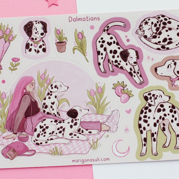 Dalmatians Sticker Sheet | Journal Stickers, Scrapbook Sticker, Planner Stickers, Spring, Witchy, Magical, Plants, Dogs, Summer