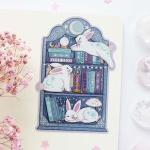 Lapins sur une étagère en vinyle mat imperméable | Sticker journal, agenda, sticker sorcière, magie, sorcellerie, astronomie