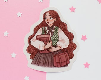 Dark Academia Girl Sticker | Journal Sticker, Planner Sticker, Scrapbook Sticker, Witchy Sticker, Magical, Autumn, Winter, Cats, Books