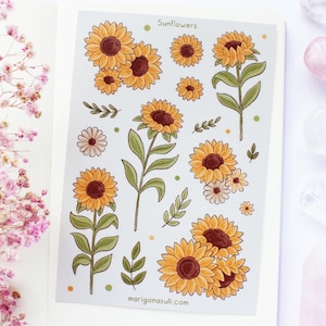 Sunflowers Matt Vinyl Waterproof Sticker Sheet | Journal Stickers, Scrapbook, Planner, Witchy, Magical, Sunflowers, Summer