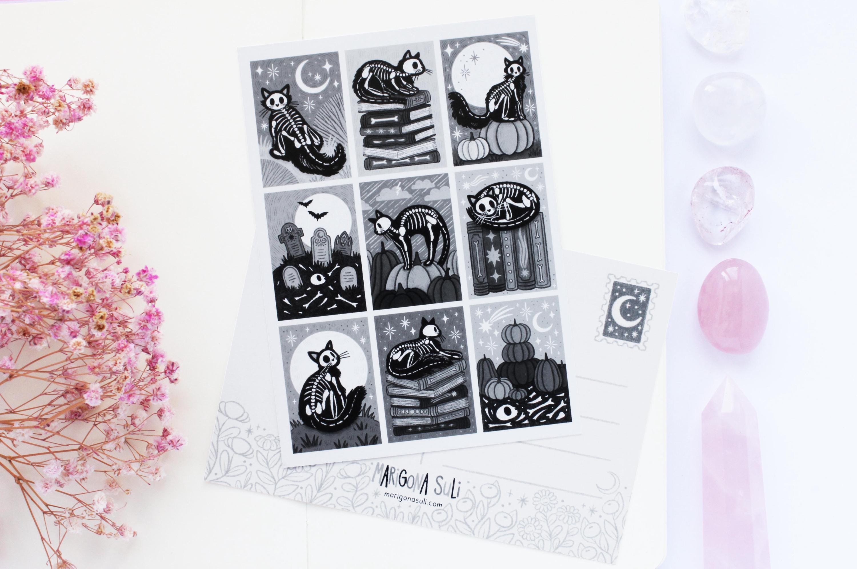 Skeleton Cats Postcard A6 | Greeting Card, Scrapbook, Penpal, Cozy ...