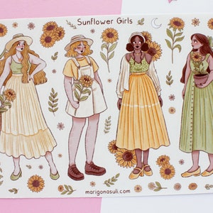 Foglio di adesivi per ragazze girasole / Adesivi per diario, Adesivi per album, Adesivi per planner, Foglio di adesivi estivi, Magici, Strega, Fiori