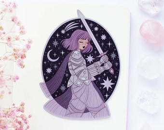 Knight And Her Sword Waterproof Matt Vinyl Sticker | Journal Sticker, Planner, Witchy Sticker, Magical, Witchy, Fairy Tale