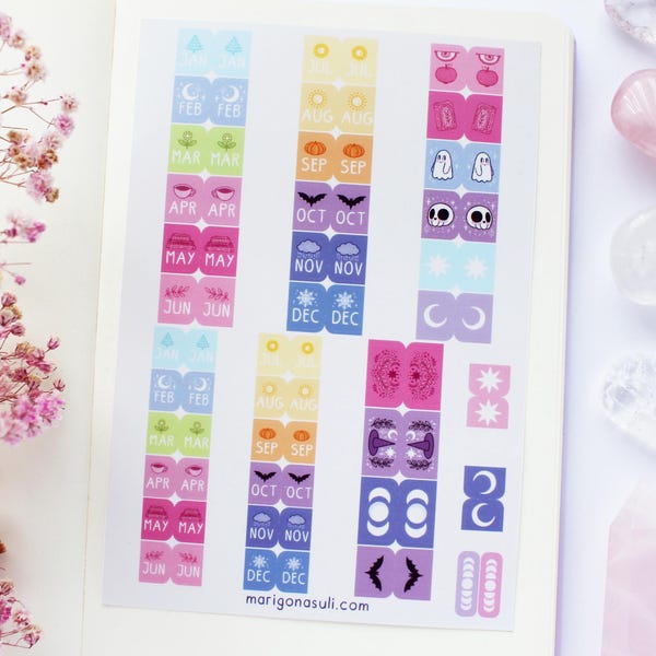 Monthly Journal Tabs Rainbow  Matt Vinyl Sticker Sheet | Journal Stickers, Scrapbook Sticker, Planner Stickers, Witchy, Planner Tabs