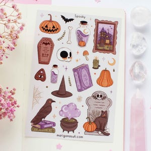 Hoja de calcomanías de vinilo mate espeluznante / calcomanías para diario, calcomanías para álbumes de recortes, calcomanías para planificadores, brujas, acogedoras, otoño, Halloween