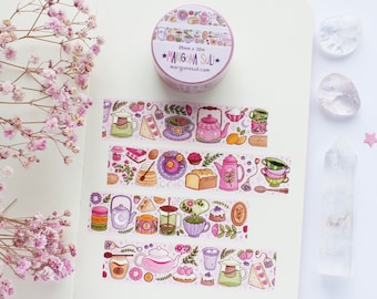 Theetijd Washi Tape | Dagboek, Scrapbook, Planner, Magische Washi Tape, Schattig, Gezellig, Heksachtig, Lente, Bloemen, Eten