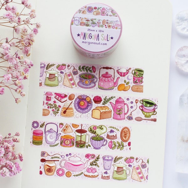 Tea Time Washi Tape | Journal, Scrapbook, Planner, Magical Washi Tape, Cute, Cozy, Witchy, Spring, Floral, Food