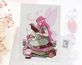 Fairy Camellia Postcard A6  | Greeting Card, Scrapbook, Penpal, Cozy Postcard, Magical, Witchy