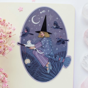Pegatina de vinilo mate impermeable "Bruja de Aventura" para diario, planificador, pegatina de bruja, mágico, brujería, astronomía