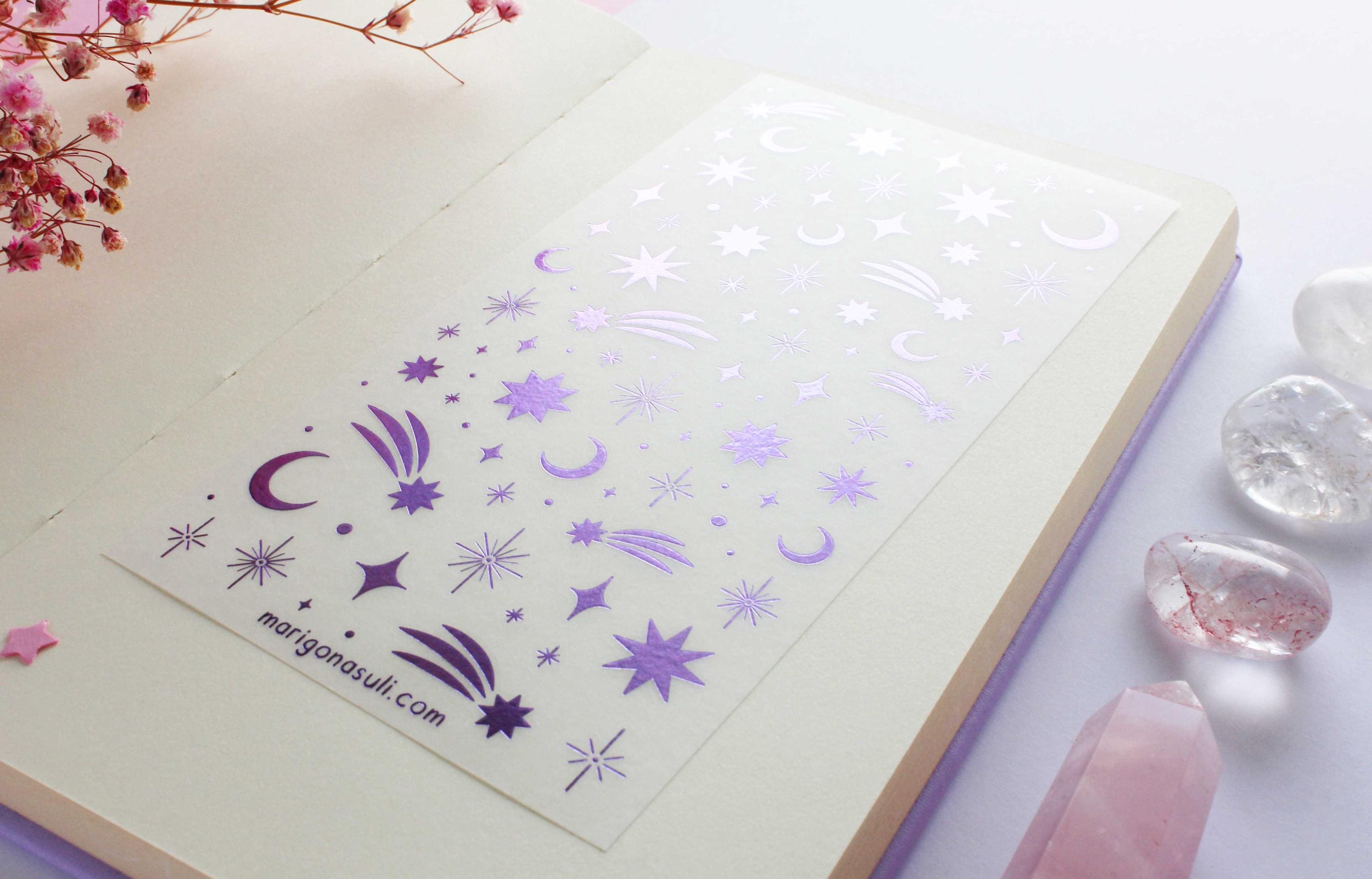 Moon and Stars Purple Foil Washi Paper Sticker Sheet | Journal Stickers ...