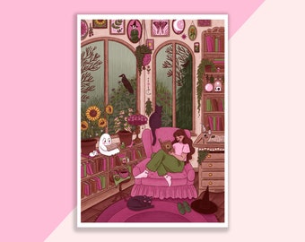 Rainy Summer Day Art Print | Poster, Wall Decor, Artwork, Witch Poster, Witchy Illustration, Spooky, Magical, Bookish, Halloween