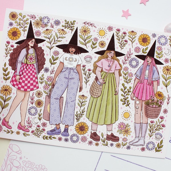 Summer Witches Postcard A6  | Greeting Card, Scrapbook, Penpal, Stationery, Postcard, Witchy Postcard, Magical, Witch