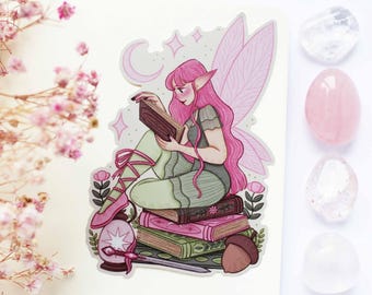 Fairy Camellia Waterproof Matt Vinyl Sticker | Journal Sticker, Planner, Witchy Sticker, Magical, Witchy, Celestial