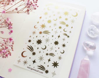 Mond und Sterne Goldfolie Washi Papier Aufkleber Bogen | Journal Aufkleber, Scrapbook Aufkleber, Planer, Witchy, Witch, Celestial, Astronomie