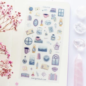 Celestial Things Washi Paper Sticker Sheet | Journal Stickers, Scrapbook Sticker, Planner, Witchy, Witch, Celestial, Astronomy