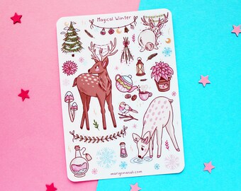 Magical Winter Sticker Sheet | Bullet Journal Stickers, Scrapbook Stickers, Planner Stickers, Christmas Stickers, Winter Stickers, Deer