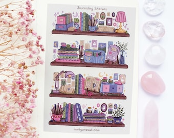 Journaling Shelves Matt Vinyl Waterproof Sticker Sheet | Journal Stickers, Scrapbook, Planner, Witchy, Magical, Fairy Tale