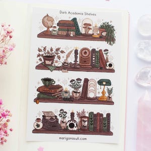 Hoja de calcomanías de vinilo mate Dark Academia Shelves / calcomanías para diario, calcomanías para álbumes de recortes, calcomanías para planificadores, brujas, acogedoras, invierno