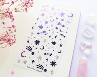 Mond und Sterne Lila Folie Washi Papier Aufkleber Bogen | Journal Aufkleber, Scrapbook Aufkleber, Planer, Witchy, Witch, Celestial, Astronomie