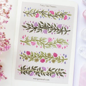 Fairy Tale Flowers Matt Vinyl Waterproof Sticker Sheet | Journal Stickers, Scrapbook, Planner, Witchy, Magical, Fairy Tale