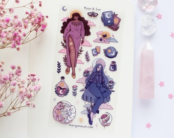 Moon & Sun Sticker Sheet | Journal Stickers, Scrapbook Sticker, Planner Stickers, Witchy Sticker Sheet, Witch, Spooky, Halloween, Celestial