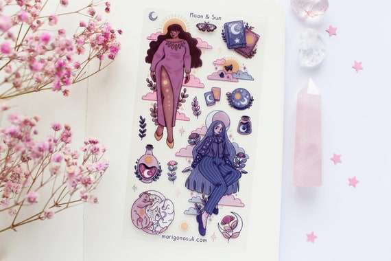Moon & Sun Sticker Sheet | Journal Stickers, Scrapbook Sticker, Planner Stickers, Witchy Sticker Sheet, Witch, Spooky, Halloween, Celestial
