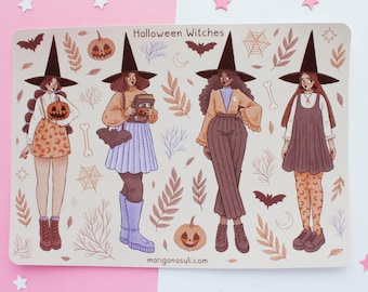 Halloween Witches Sticker Sheet | Journal Stickers, Scrapbook Sticker, Planner Stickers, Fall, Sticker Sheet, Magical, Witchy, Halloween