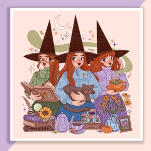 Impressão das Irmãs Quigley | Pôster, Decoração de Parede, Arte, Pôster de Bruxa, Ilustração de Bruxa, Outono, Mágico, Livros, Loja de Bruxa, Halloween