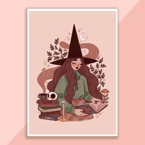 Dark Academia Witch Print / Poster, Decorazione da parete, Opera d'arte, Poster di streghe, Illustrazione di streghe, Inverno, Magico, Spettrale